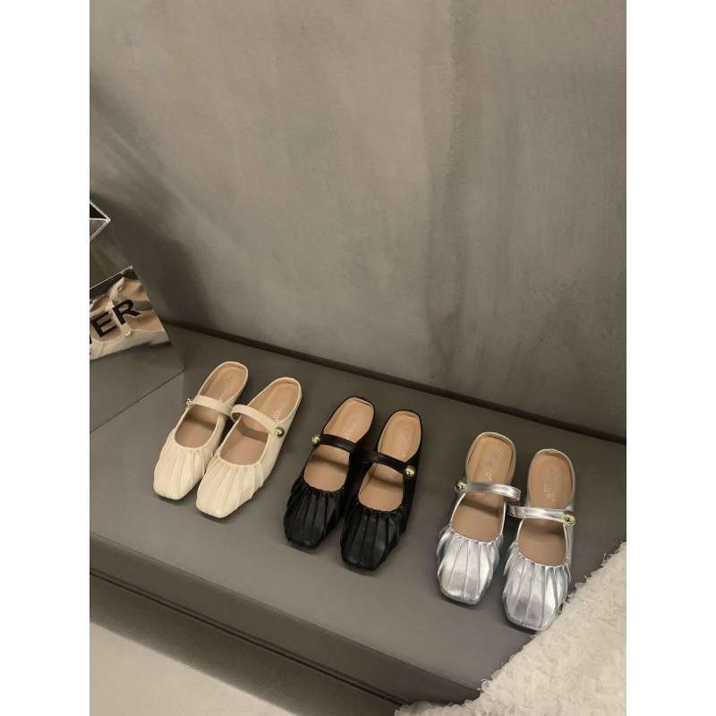 Silver Flat-bottomed Bag Head Half Slippers Outer Wear 2025 Summer New Mother Mary Jane Muller Women Sandals Single Shoes