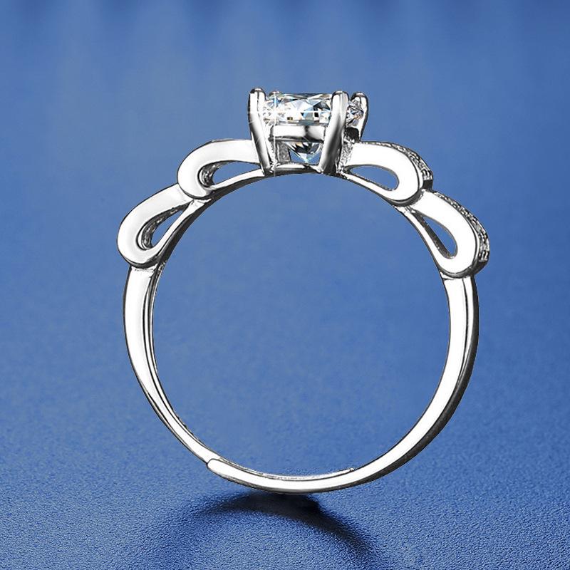 925 Sterling Silver Moissanite Love Ring, PT950 White Gold Plated, Colorfast Luxury Women's Band