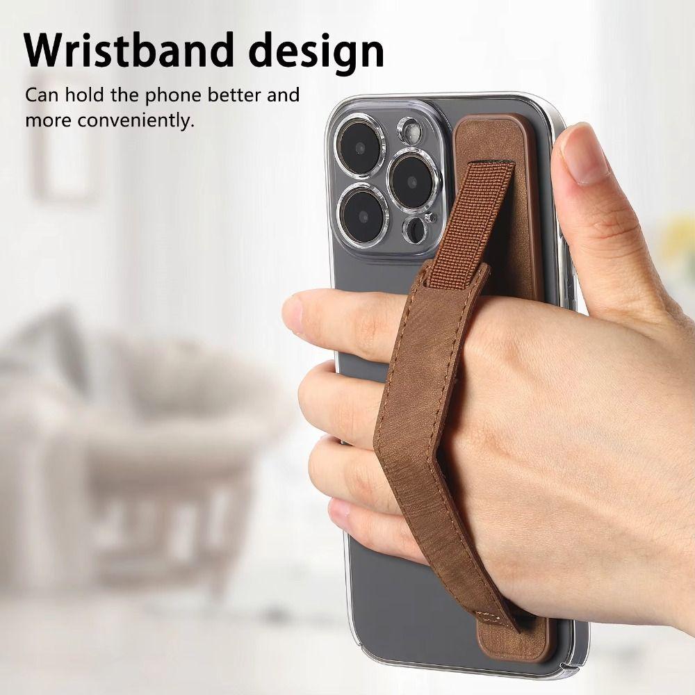 New Wristband Phone Finger Grip Strap Telescopic PU Leather Cell Phone Holder Self-adhesive Bracket for Most Smartphone