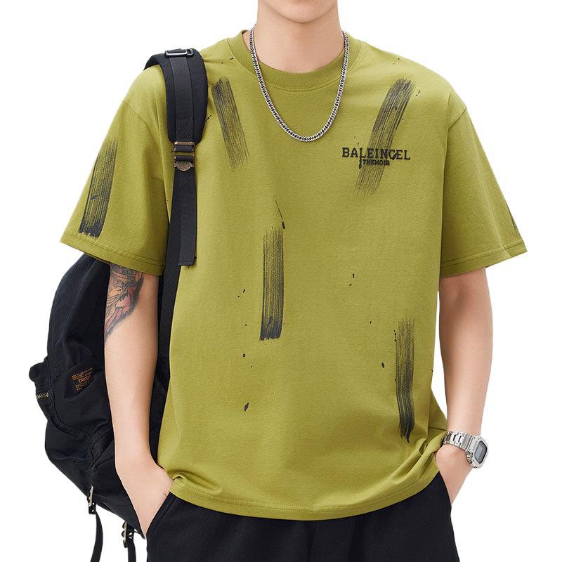 Mens Latest Summer Relaxed Fit Round Neck Short-sleeved T-shirt Thin Printed Short T-shirt