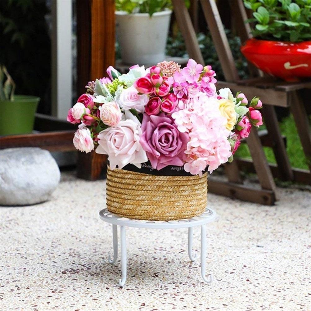 White Wrought Iron Balcony Floor Plant Stand for Bonsai Flower Pot Holder Rack