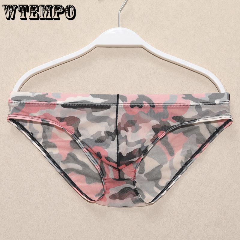 New Men's Mesh Breathable Underwear Triangle Pants Sexy Low Waist Printed Underwear