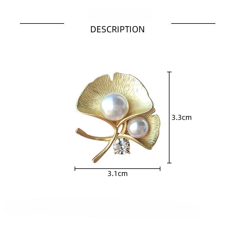 Eleganti spille color oro a forma di foglia di ginkgo per abiti da donna, per feste di nozze, spille in metallo con strass e perle, gioielli di moda.