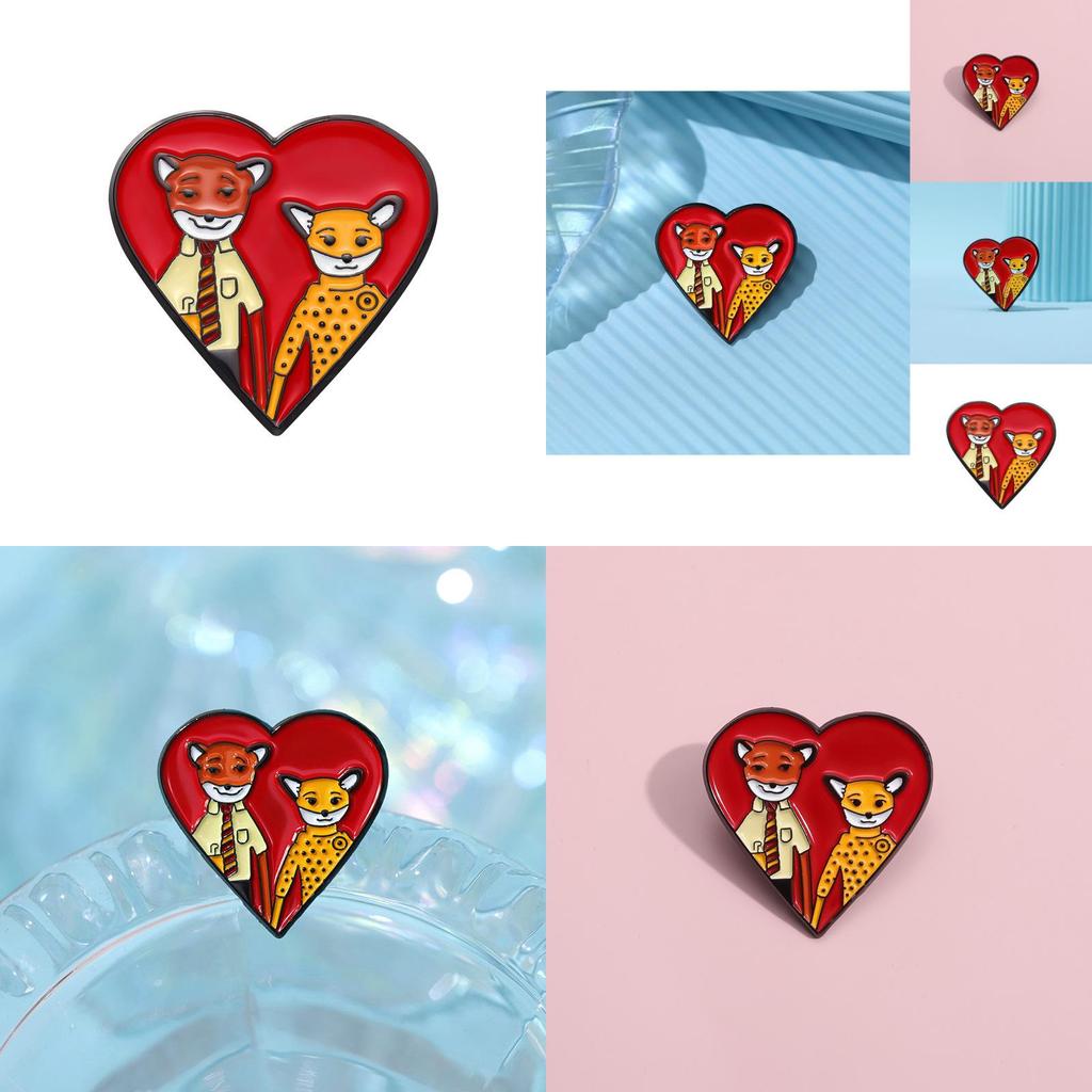 Whimsical Fox Heart Badge Colorful Cartoon Geometric Brooch Fun Cute Accessory For Couples And Friends
