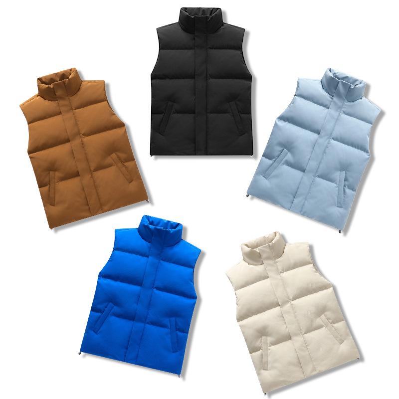 Men's And Women's Casual Solid Color Sleeveless Zipper Vest Men's Stand-up Collar Hooded With Cotton Warm Waistcoat