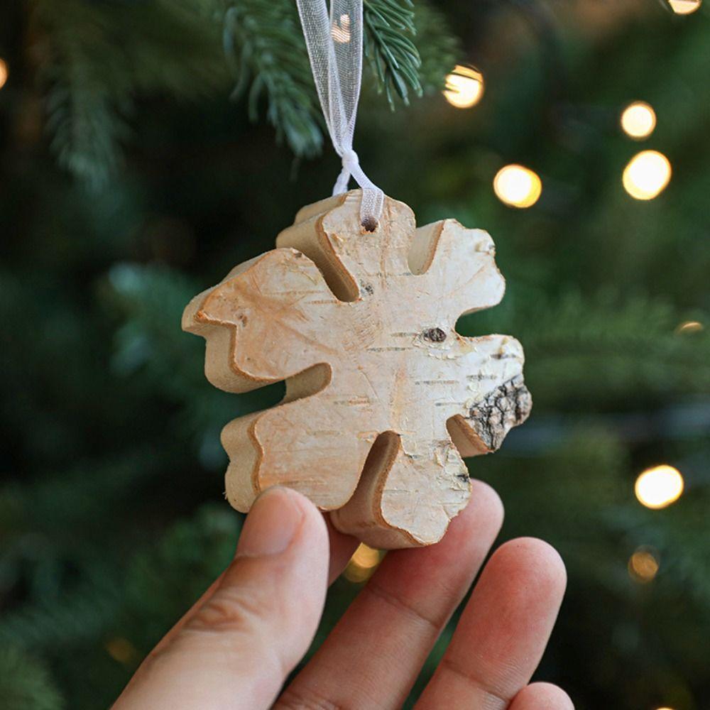 2pcs DIY Christmas Wooden Snowflake Pendant Cartoon Christmas Hanging Decoration Hotel Office Decor