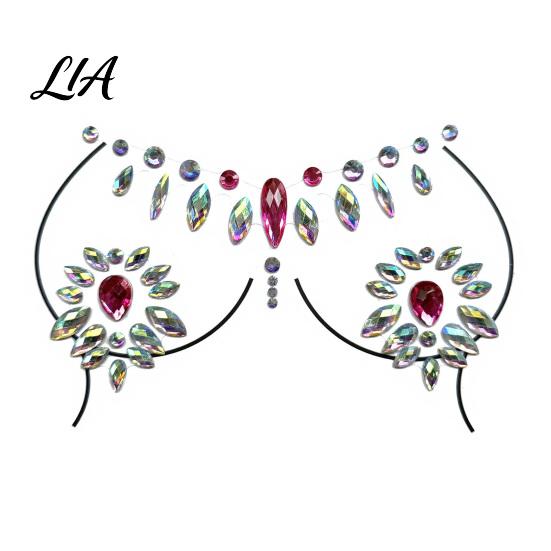 Long Lasting Body Gems Resin Rhinestone Face Tattoos, Self-Adhesive Faux Diamond Stickers Crystals for Makeup Music Festival Party Makeup, Shiny Chest