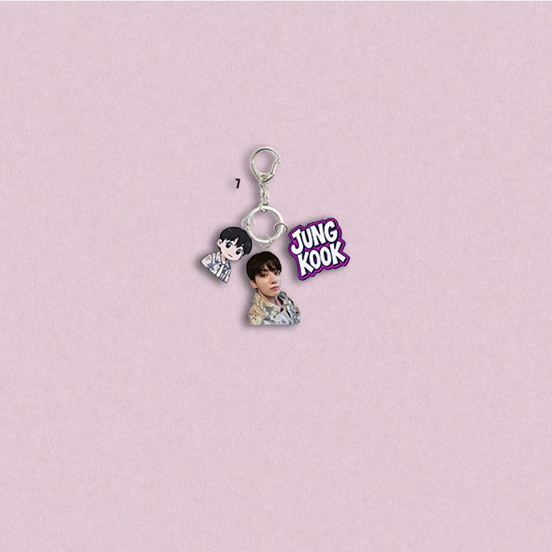 

BTS Character+Cartoon Double Keychain, Member-themed Acrylic Keychain, Celebrity Merchandise Support Charm JUNGKOOK