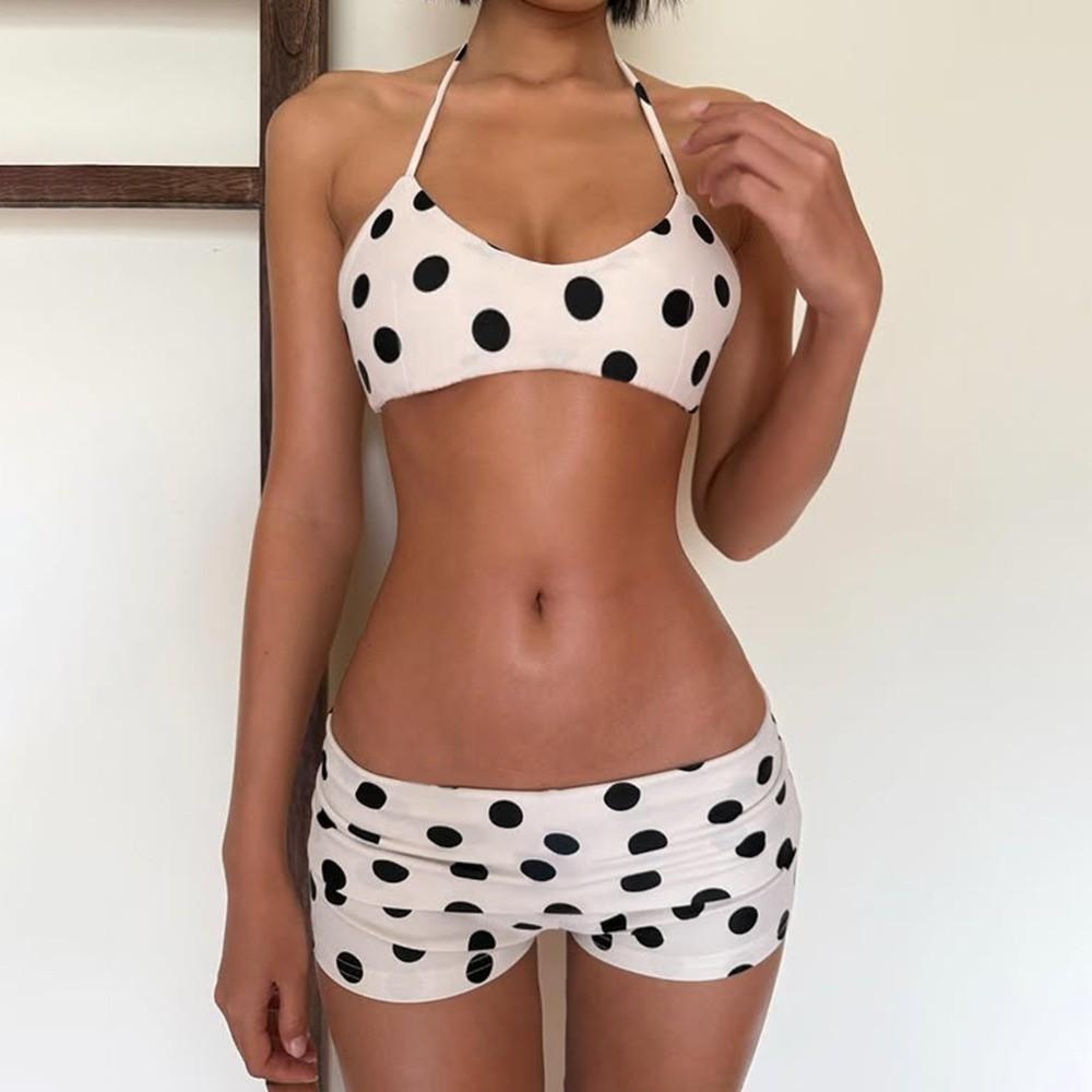 Boxer Shorts Swimwear Set Halter Neck Sling Polka Dot Swimsuit Fashion Bikini Suit Vacation