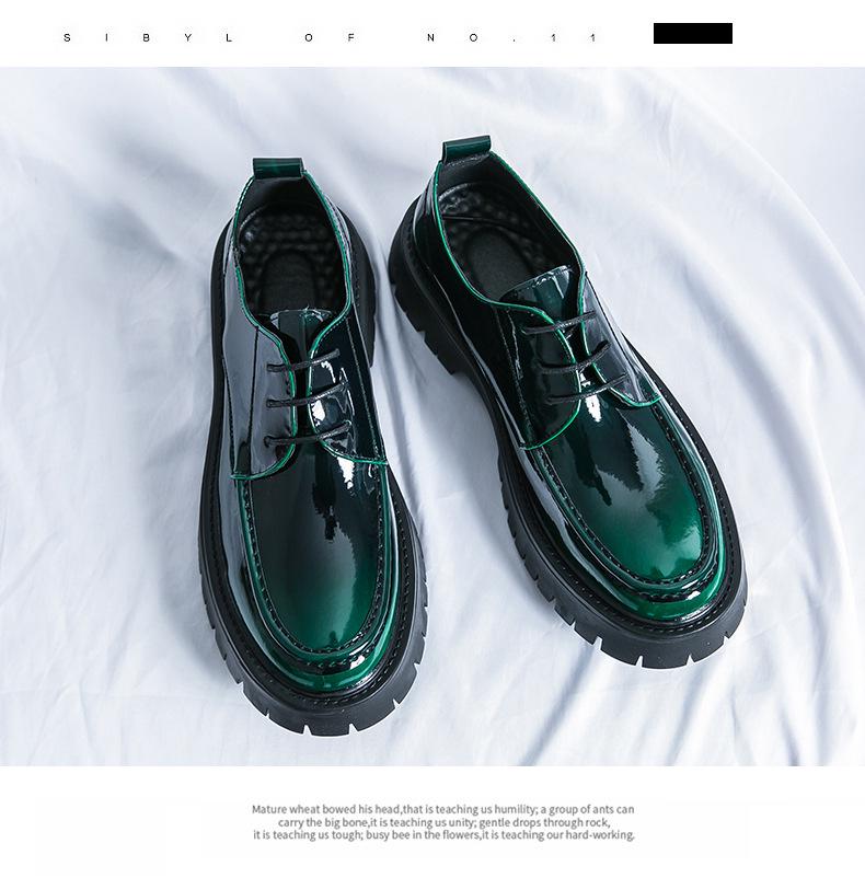 2024 Men's Chunky Patent Leather Lace-up Loafers: Stylish Big Head, Thick Sole for Hairstylists