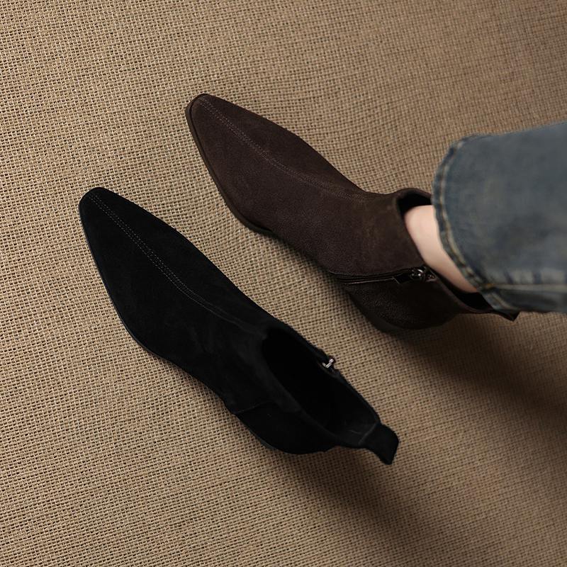 Krazing Pot Cow Suede Nubuck Winter Round Toe Chunky Heels Fashion Boots Women Zipper Retro Elegant Women Ankle Boots