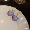 Sweet Purple Love Heart Crystal Dangle Earrings Women Shine Rhinestone Earrings Weddings Party Zircon Accessories