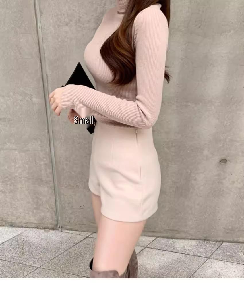 2023 Women's Woolen Black High-Waist A-Line Shorts: Autumn/Winter Slimming Casual Korean-Style Boot Shorts