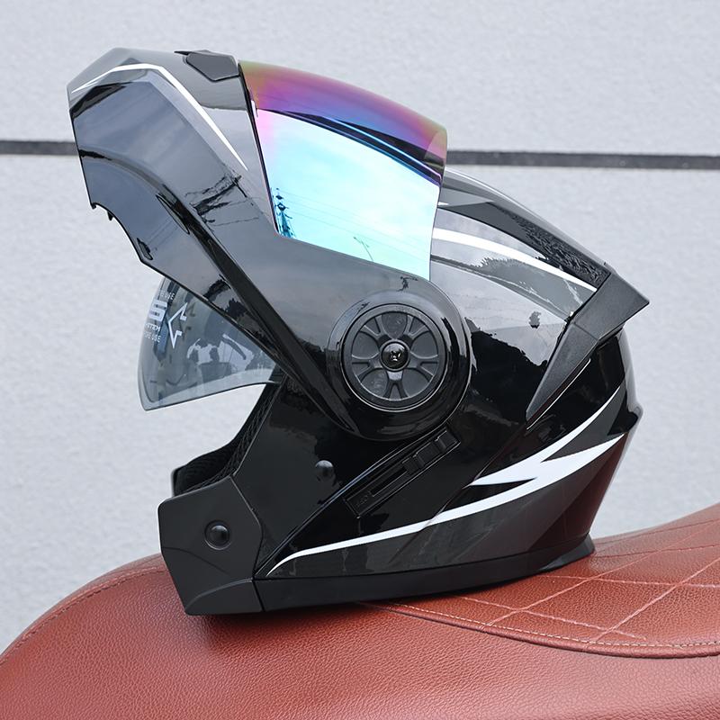 ORZ Open Face Helmet Men's and Women's Four Seasons Dual Mirror Electric Bicycle Full Helmet Tail Wing