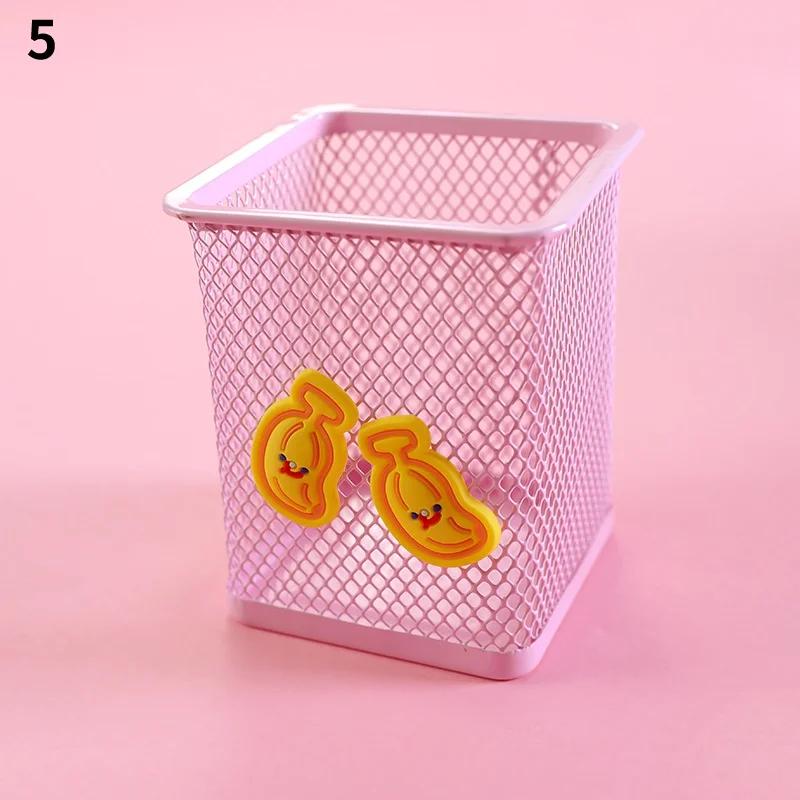 1Pc Pink Metal Pen Holder Office Organizer Cosmetic Square Cil Stand Holders Stationery Container School Supplies