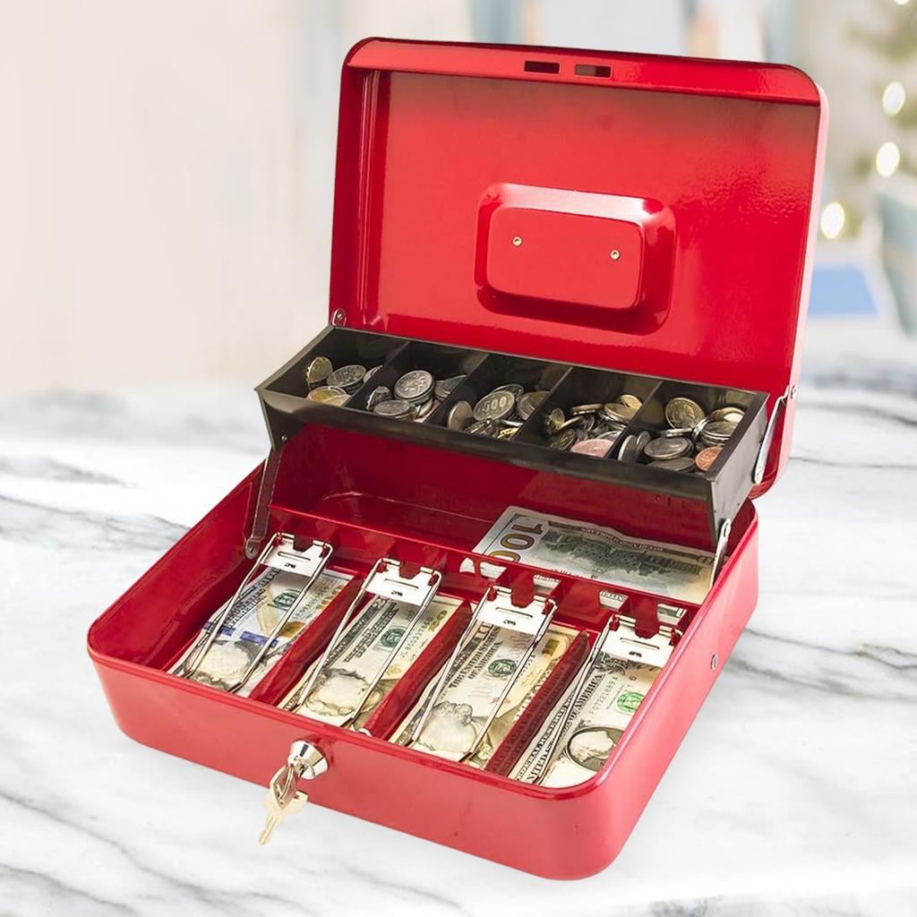 Cashier Box With 2 Keys Multi Money Trays Cantilever Design Locking Cash Box Coin Compartments Unbreakable Money Box