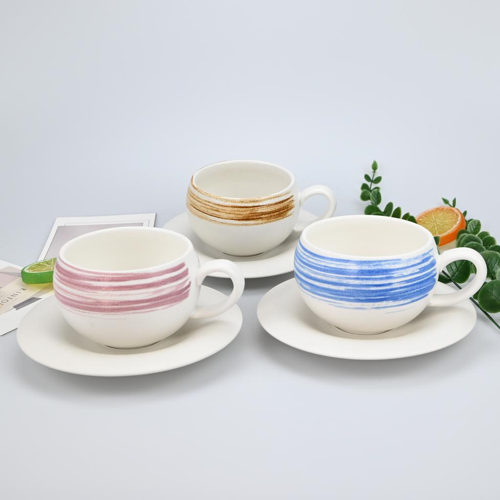2PCS/Set High-end Coffee Cups And Saucers, High-value Ceramic Mugs, Business-style Latte Art Coffee Cups, Hand-pinched Cups