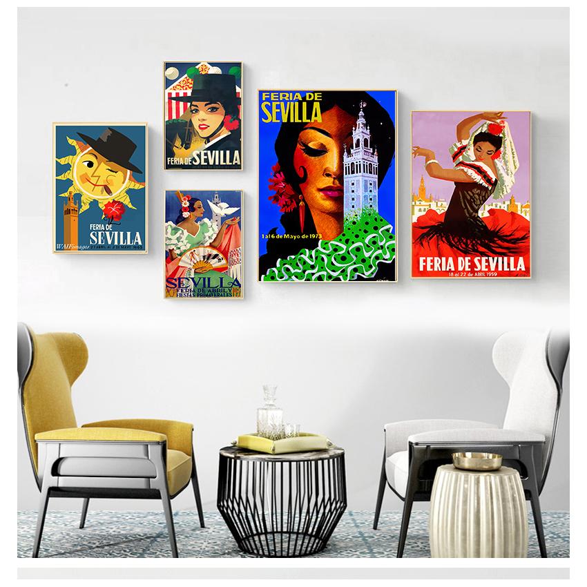 Vintage Resimler Kraft Posterler Kaplamalı duvar çıkartmaları Ev Dekorasyon Hediye İspanya Endülüs Seville Seyahat Tuval Resimleri