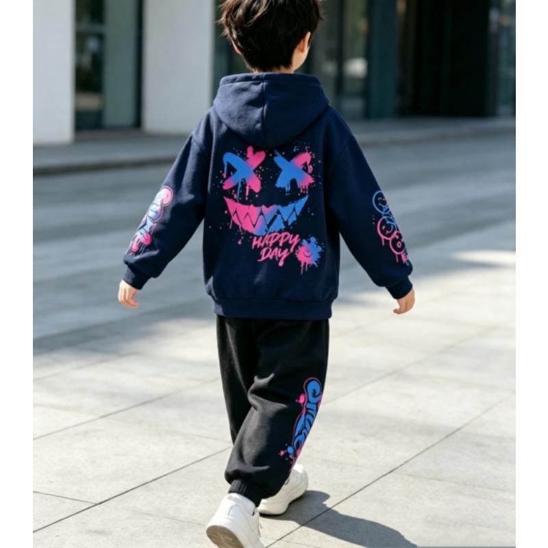 Kids Loungewear Set Boy and Girl Casual Pullover Hoodie & Elastic Waist Trousers for School & Play