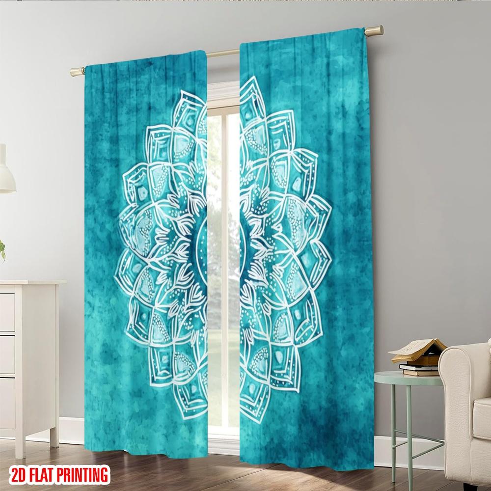 Plane Printing Print Curtains Turquoise Mandala Versatile Fabric Without Rod All Bedroom Living Room Curtain Made Of Polyester Washable Sitting Ready