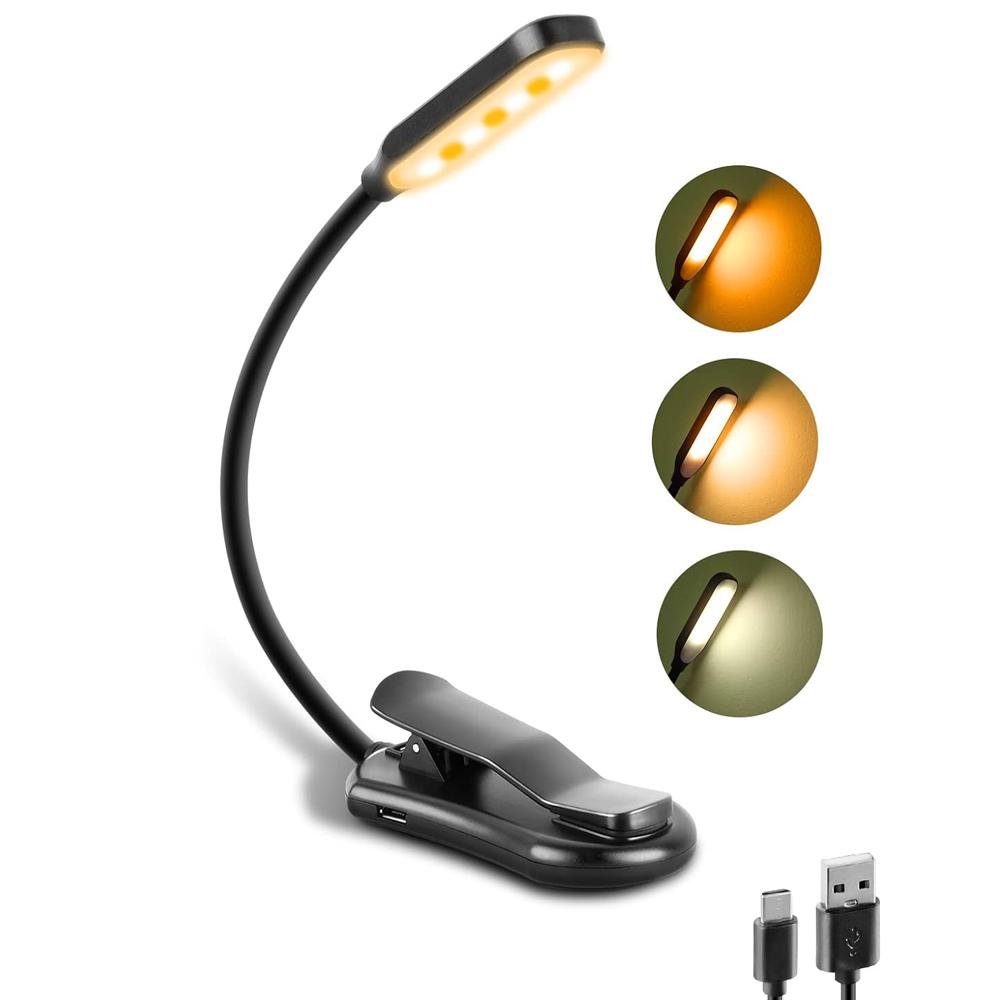 

Перезаряжаемая лампа для чтения книг, светодиодная лампа для чтения книг в постели - забота о глазах, регулируемая яркость, 3 цветовые температуры чёрный