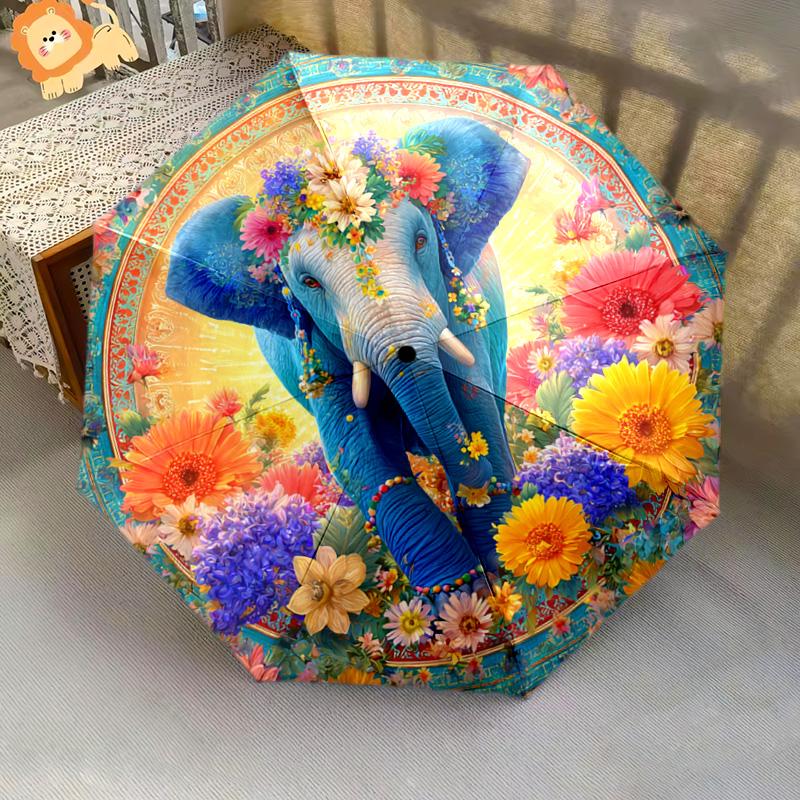 1 PC Automatic Folding Umbrella - Elephant Pattern, Portable & Foldable Design with 8 Ribs, Christmas Birthday Gifts