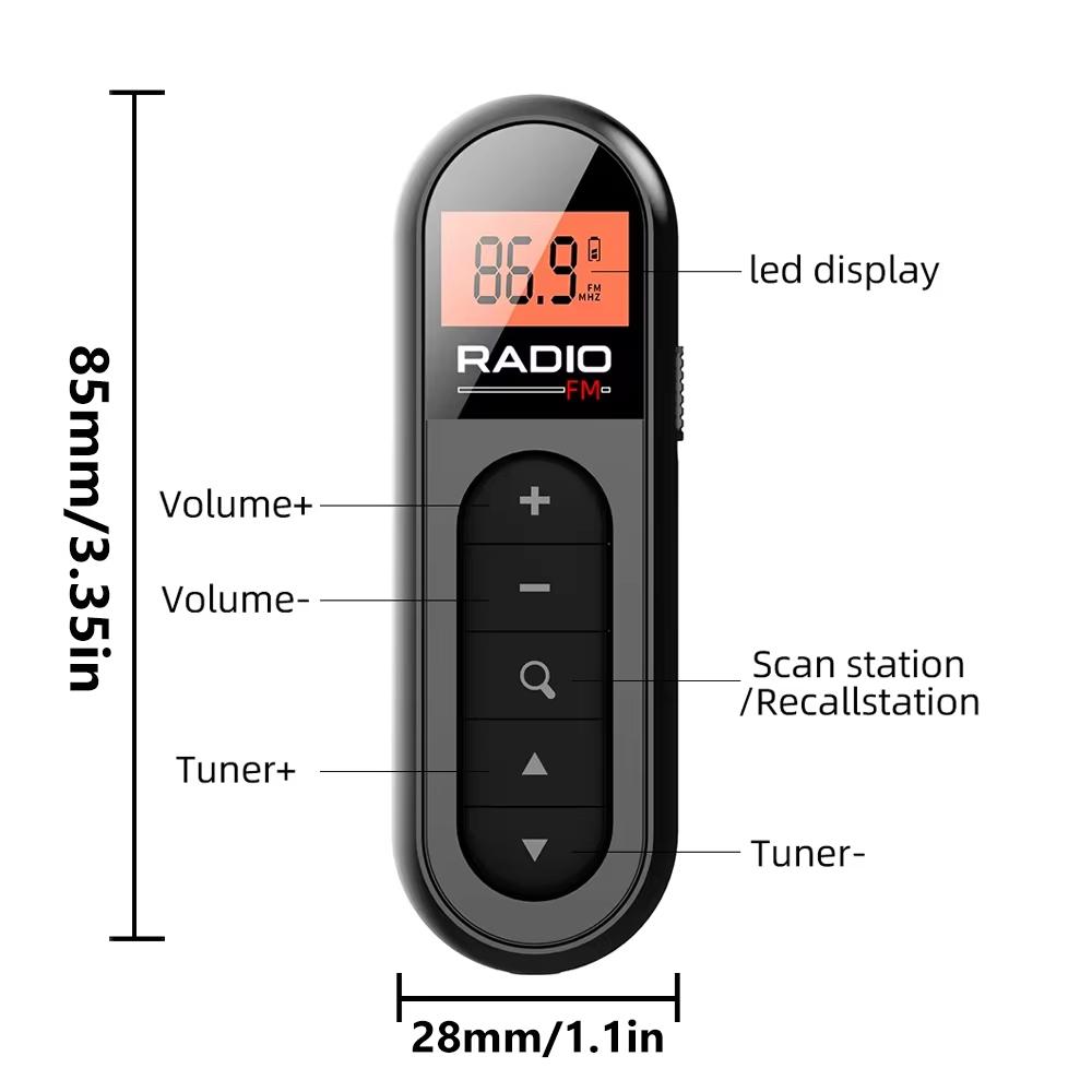 Mini Clip FM Radio Pocket Rechargeable Stereo Radio with LCD Display Wired 3.5mm Headphones For Meetings Tours Running