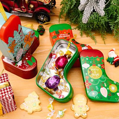 1Pc Weihnachten Candy Box Strumpf Form Geschenk Lagerung Snack-Box Weißblech Box Weihnachten Anhänger