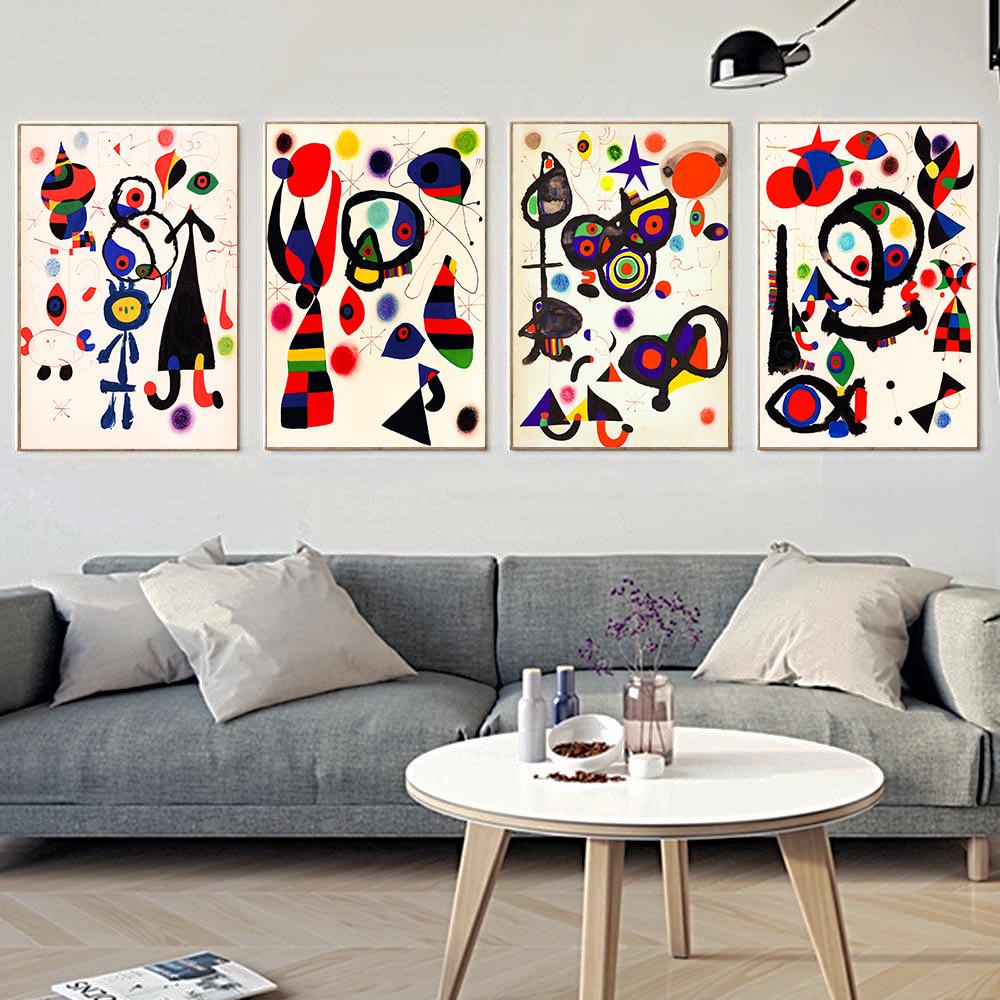 Abstrakte Figuren Joan Miró Gemälde Poster und Drucke Leinwandgemälde Surrealistische Wandkunst Bild für Wohnzimmerdekoration