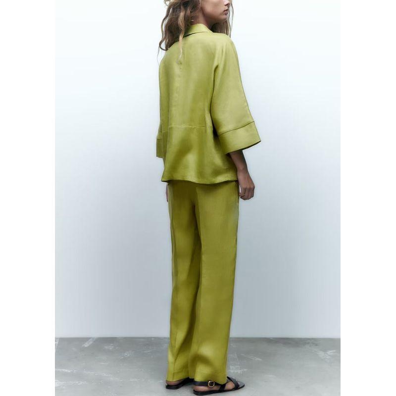 Summer New Polo Collar Stretch High Waist Pants Linen