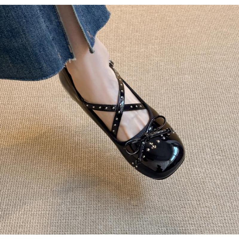 Fashion 2025 Spring Autumn Round Toe Bow Leather MaryJane Flats New Fashion Cross Strap Shoes Shallow Mouth Solid Color Women's Loafers