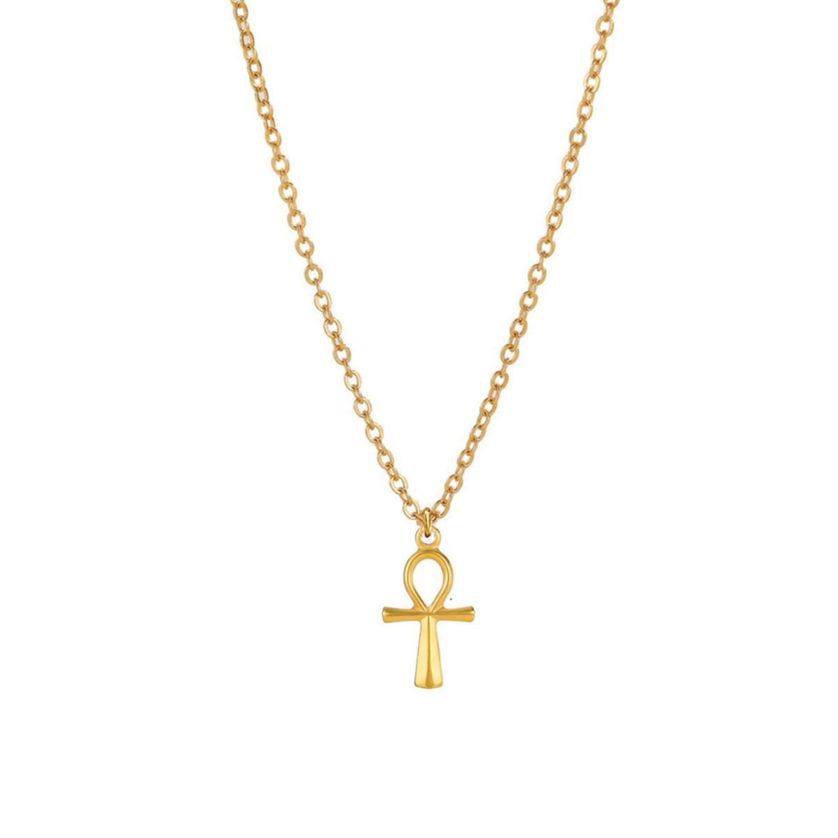 Minimalist Titanium Steel Angel Cross Necklace - Clavicle Chain with Niche Design золотой