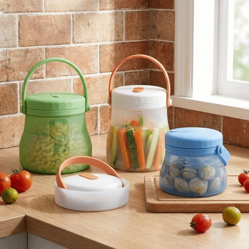 800/1200/1500ml Fresh Keeping Bucket Heat Resistant Leak-Proof Silicone Food Storage Container with Scale with Handle Kimchi Jar