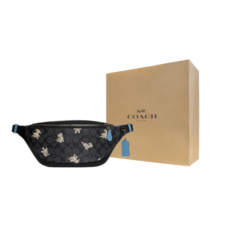Coach Warren 33 Animal Badge Series Dog Print Zipper Closure Signature Coated Canvas And Fine Calfskin Shoulder Bag Waist Bag Large CC123-QBA5F
