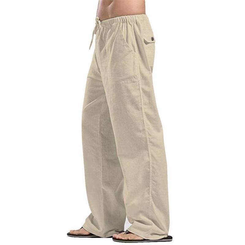 European And American Style Men's Linen Loose Large Size Solid Color Pocket Casual Trousers Suitable For Daily Commuting And Beach Vacations