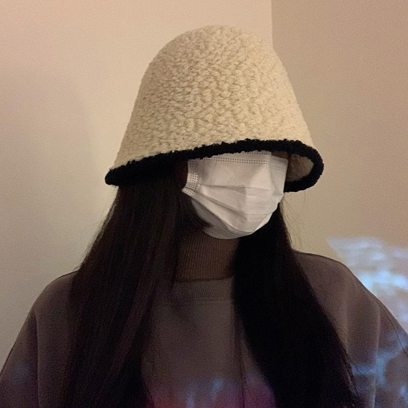 Black Plush Fisherman's Hat Women 2025 Versatile Face Show Small Knitted Bucket Headcircumference