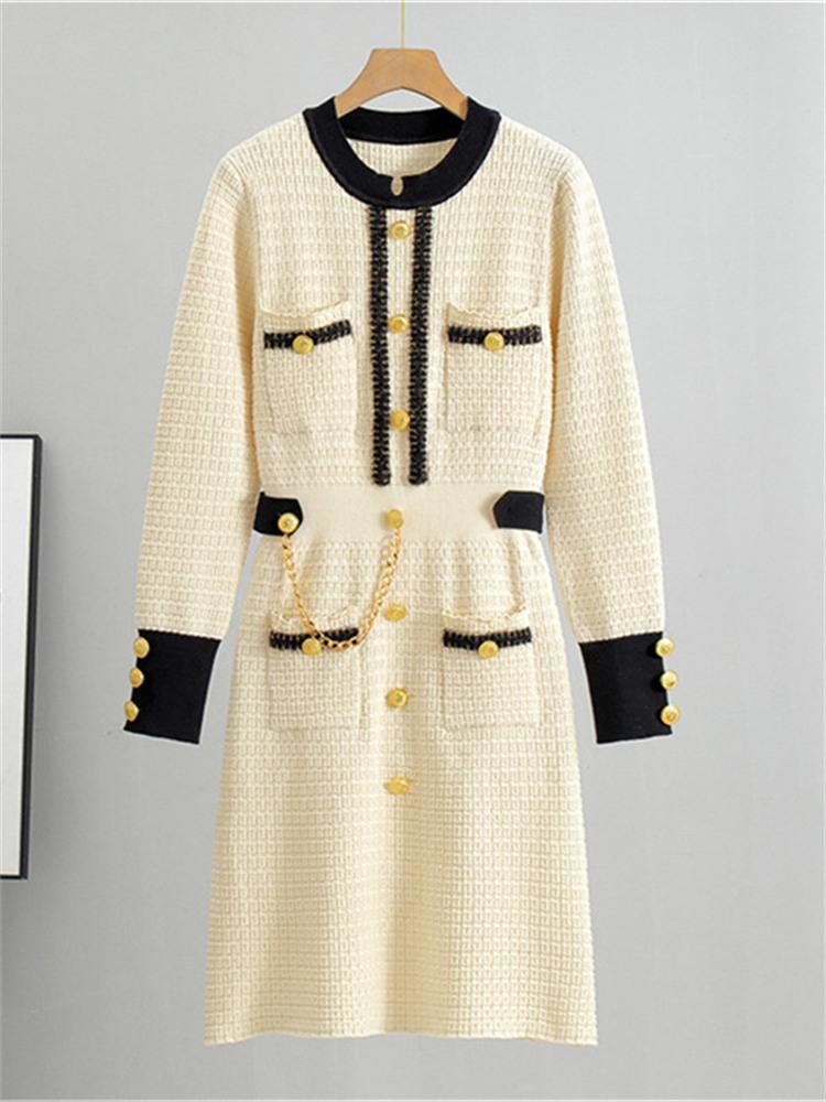 

Spring and Autumn New Knitted Dress for Women, Loose Medium to Long Sweater Bottom Dress One Size абрикосовий