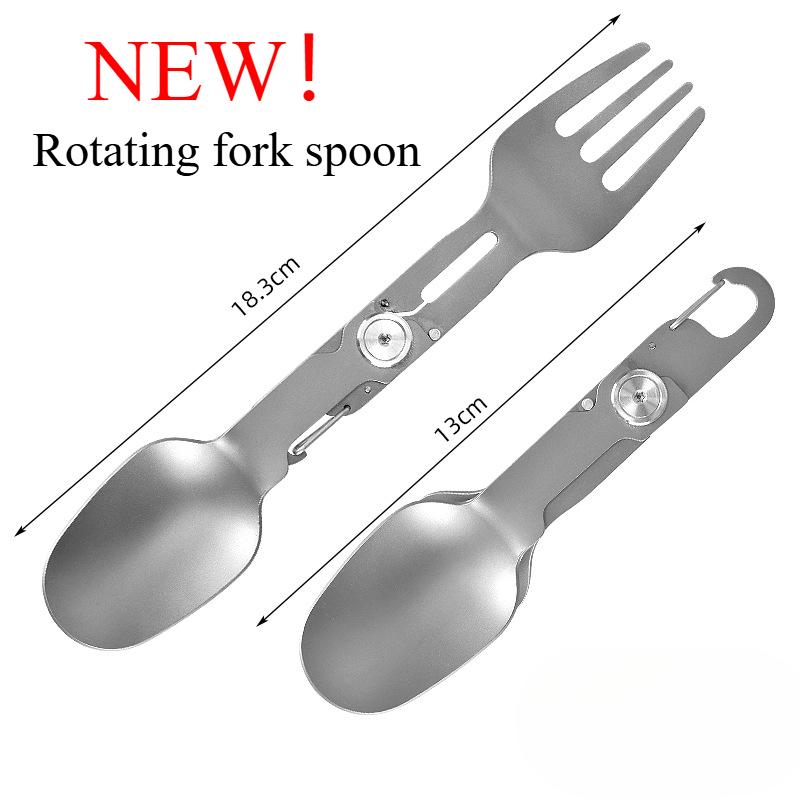 Outdoor Camping Utensilien Tragbarer Edelstahl Faltbarer Löffel Gabel Messer Flaschenöffner Combo Set Besteck Geschirr Multitool