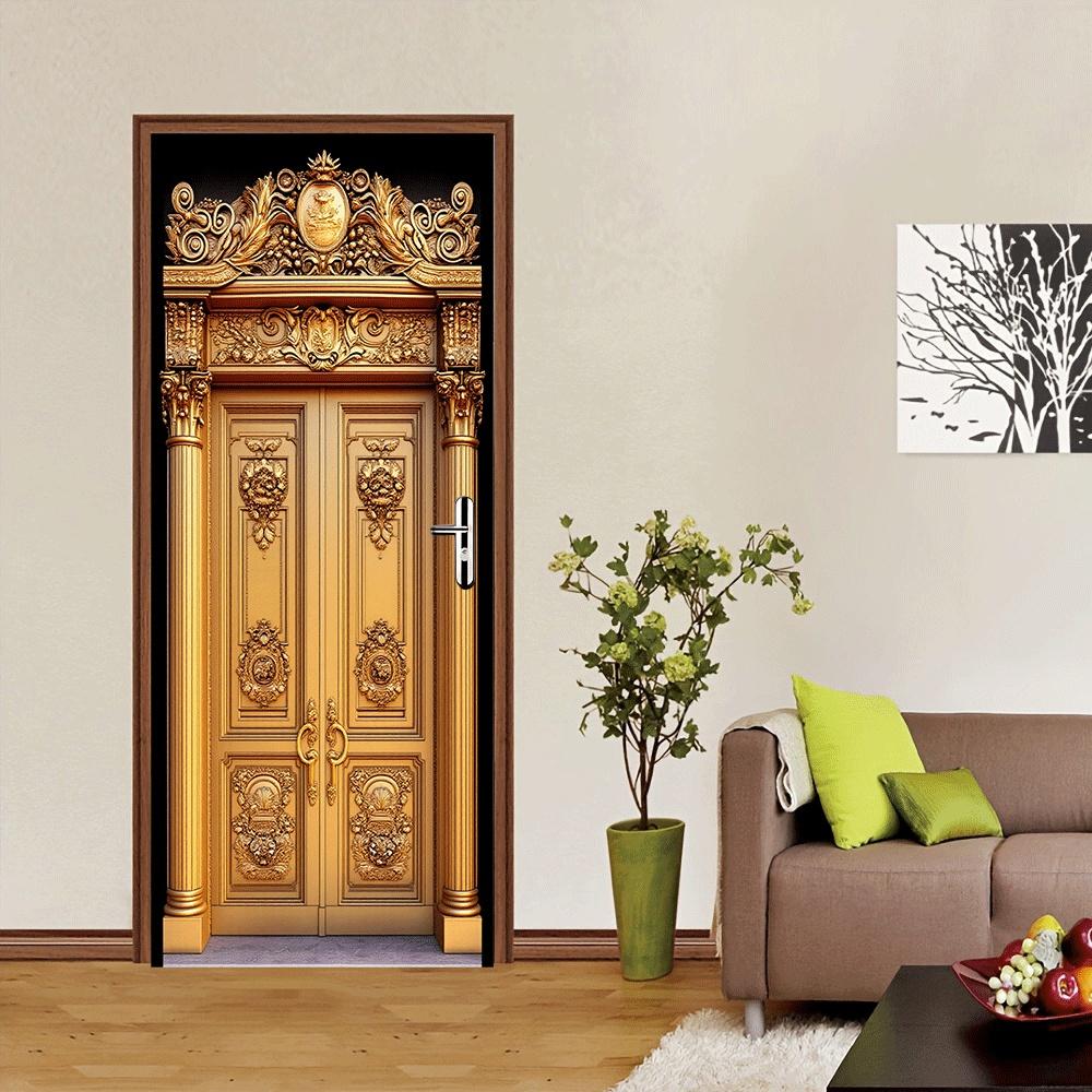 2pcs Luxury European Gold Decorative Door Wall Stickers Self-adhesive Removable Living Room Entrance TV Background Wall Decorati