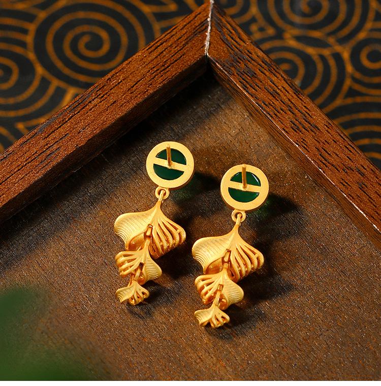Aieryuan Vergoldete Ginkgoblatt Jade Ohrstecker