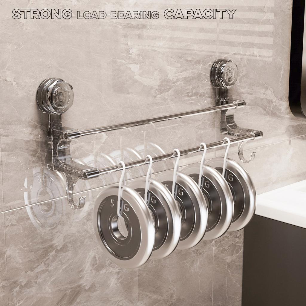 Removable Stainless Steel Suction Cup Towel Rack Bedroom Bathroom Special Punch-free Storage Rack Silver Suction Cup
