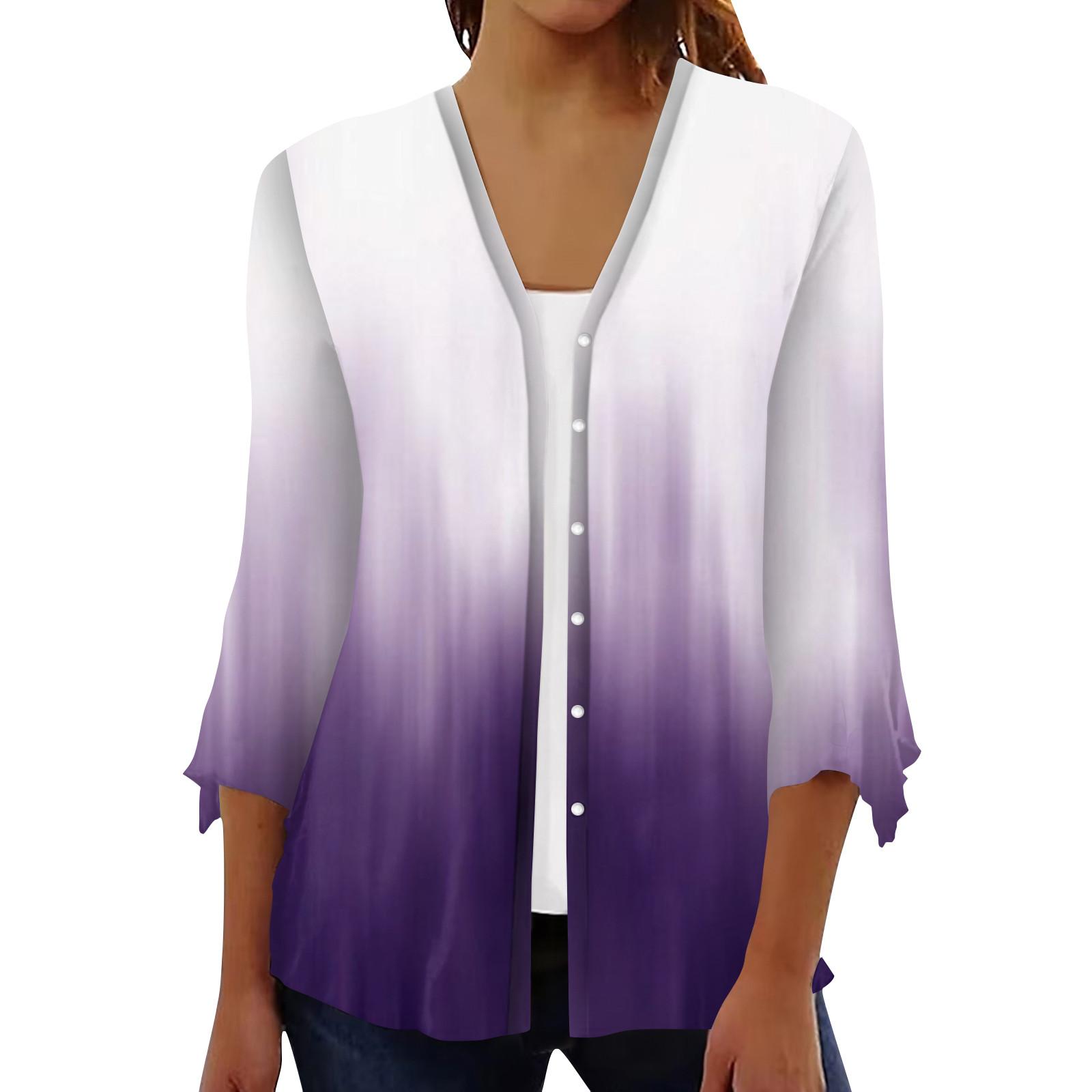 

Кардиган с открытым передом и рукавами 3/4 для женщин, кардиган на пуговицах в стиле ретро с цветочным принтом для платья, женские топы с v-образным вырезом, накидка XL фиолетовый