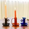 1PC Round Handle Transparent Candle Stand Handcrafted Multicolored Retro Home Decor Classic Candle Holder