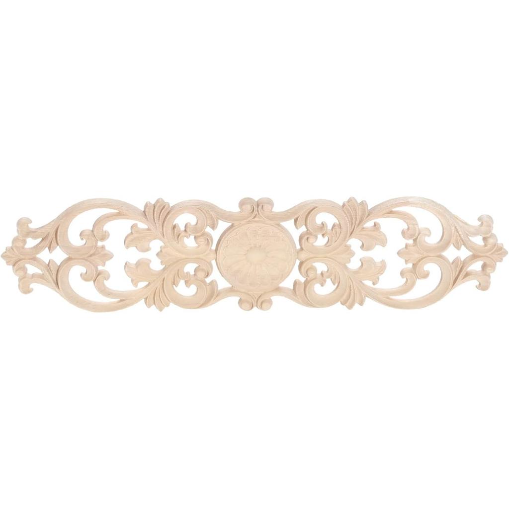 MUXSAM Wood Onlays Appliques, Long Wooden Carved Overlays Furniture Center Carvings Decals for Cabinet Closet Door Wall Dresser DIY Crafts