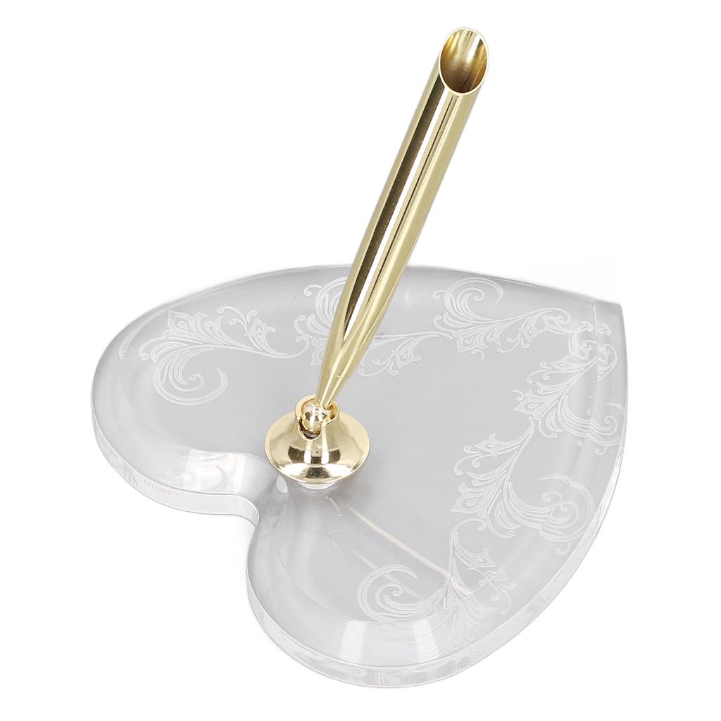 Insertion Pen Holder Simple Gold Heart Shaped Base Transparent Acrylic Pen Funnel Base for Business