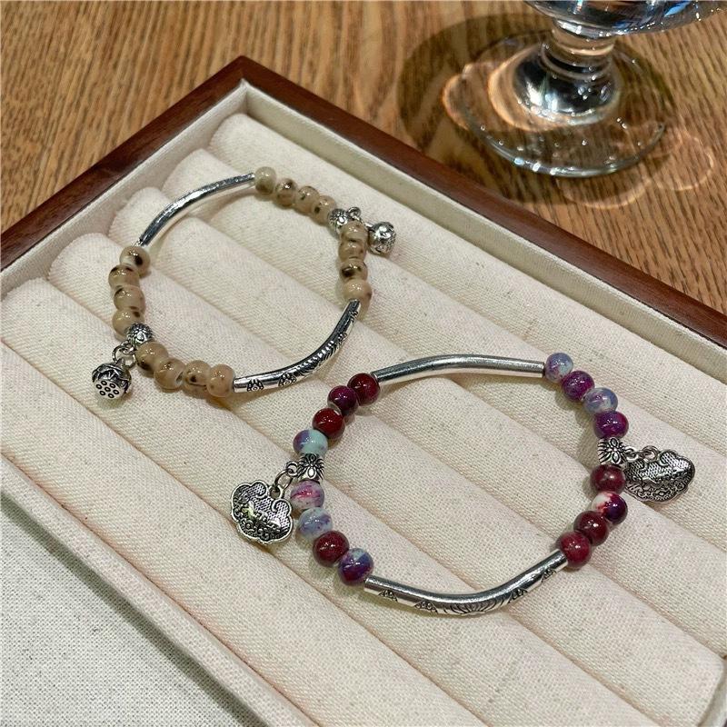 JMXD-Creative Handmade Ceramic Safety Lock Bracelet Women's Ethnic Style Niche Light Luxury Handmade Color Beaded Bracelet