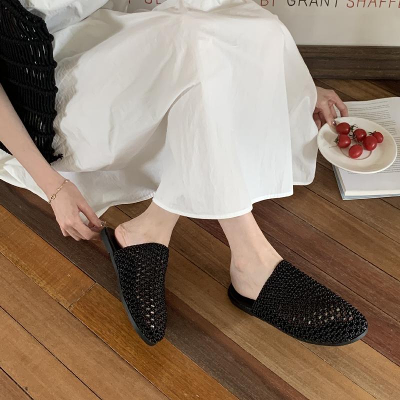 Fashion Fashion Round Toe Woven Sandals Women Summer New Hollow Non-slip Flat Sandals Concise Comfort Vacation Beach Sandals Sandalias