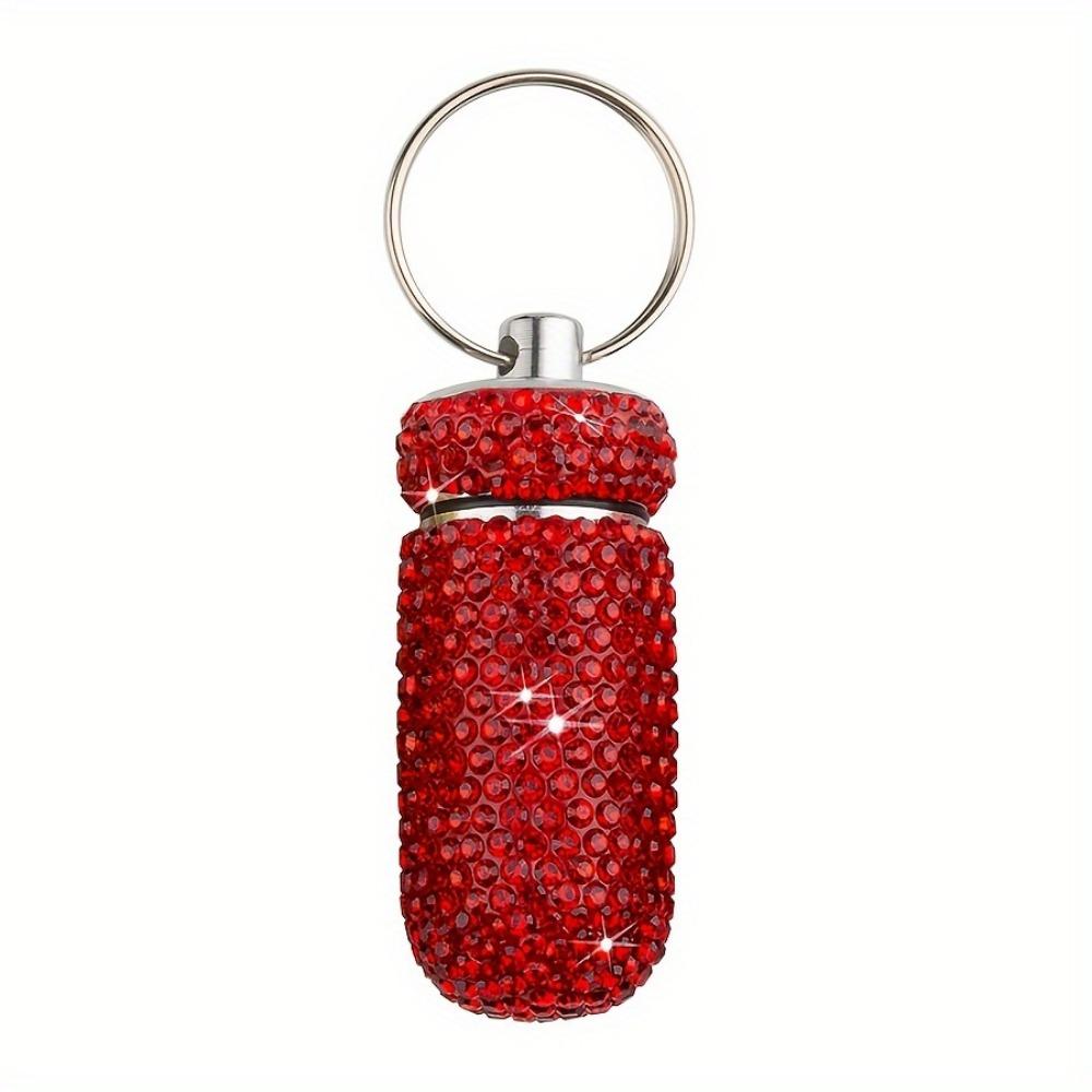 Bling Rhineston Pill Container Portable Pill Bottle Case Waterproof Travel Medicine Box Beautiful Holder Storage with Keychain