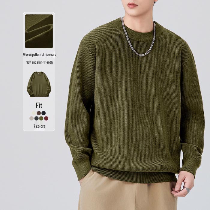 Shanggu Men’s High-End Loose Fashion Round Neck Sweater - Light Luxury and Versatile