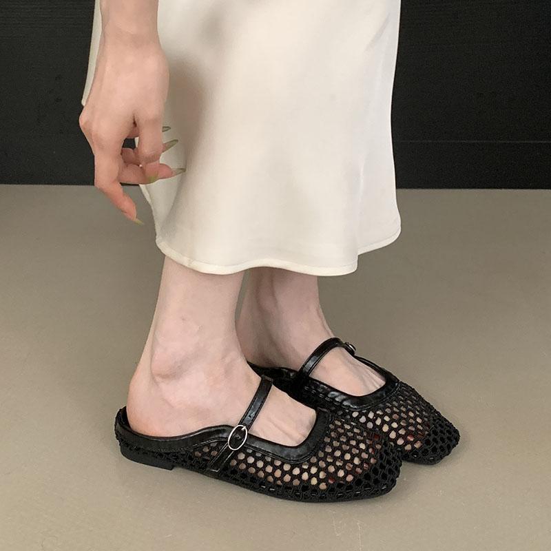 Fashion Footwear Shallow Ladies Flats Mary Janes Shoes New In Summer Spring Female Buckle Fashion Weave Women Flats Slip On Shoes